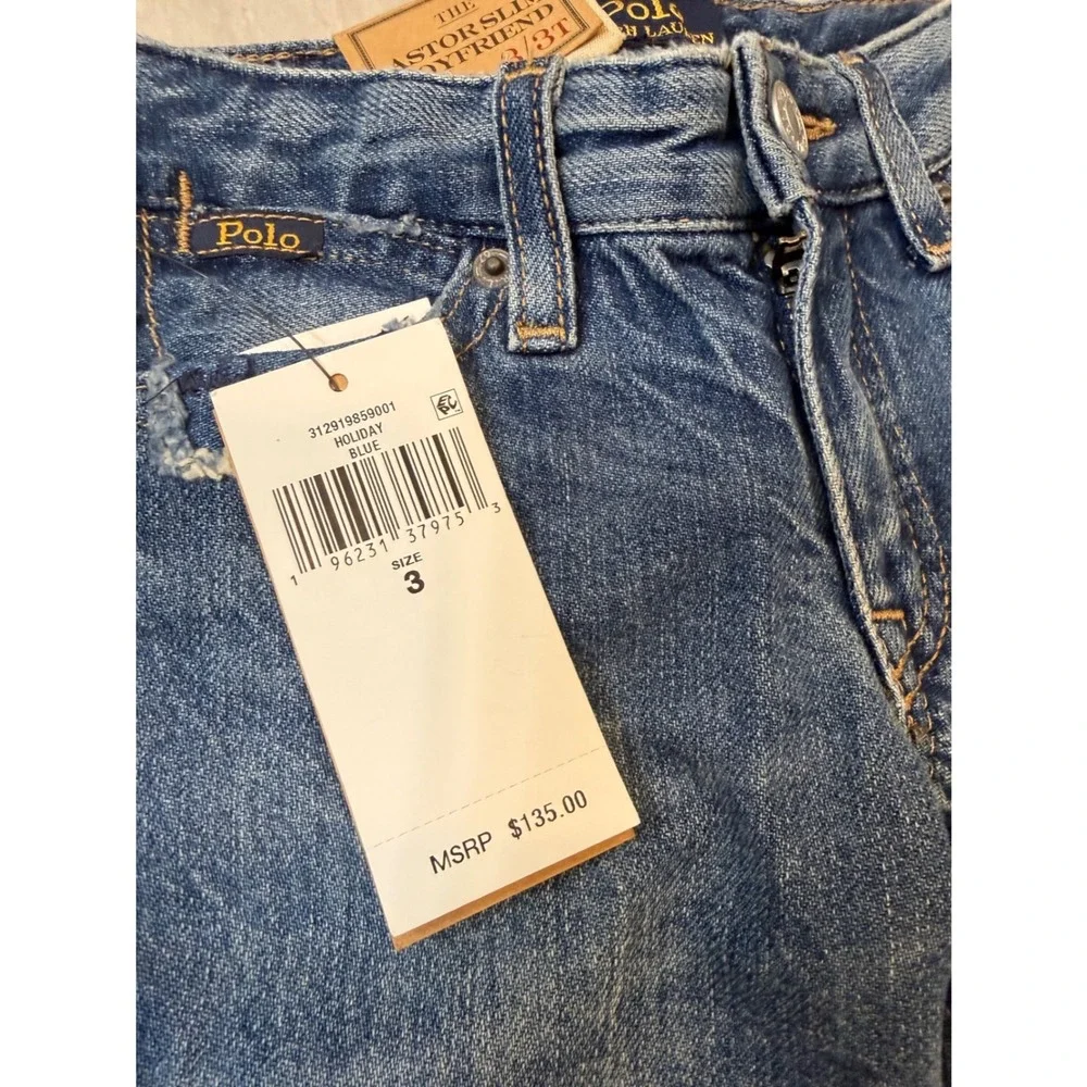 Polo Ralph Lauren Kids Patchwork Astor Slim Boyfriend Jeans Blue Plaid 3T NWT